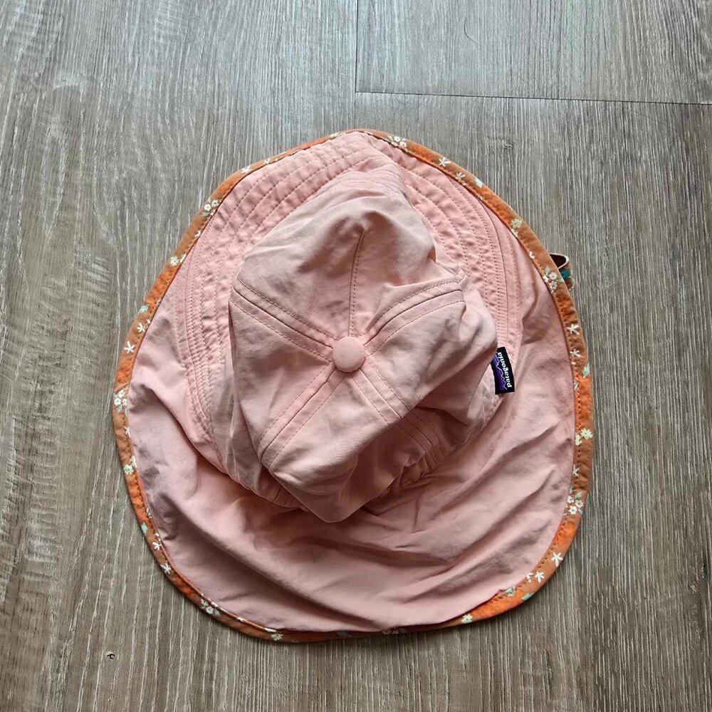 Patagonia Orange Floral Baby Block-the-Sun UPF Hat Size 18M-24M